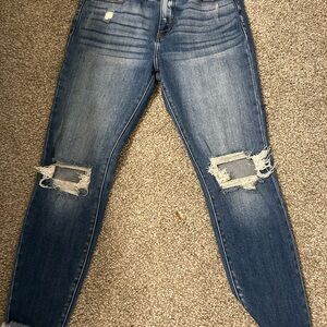 KanCan Blue Distressed Ankle Cropped Jeans